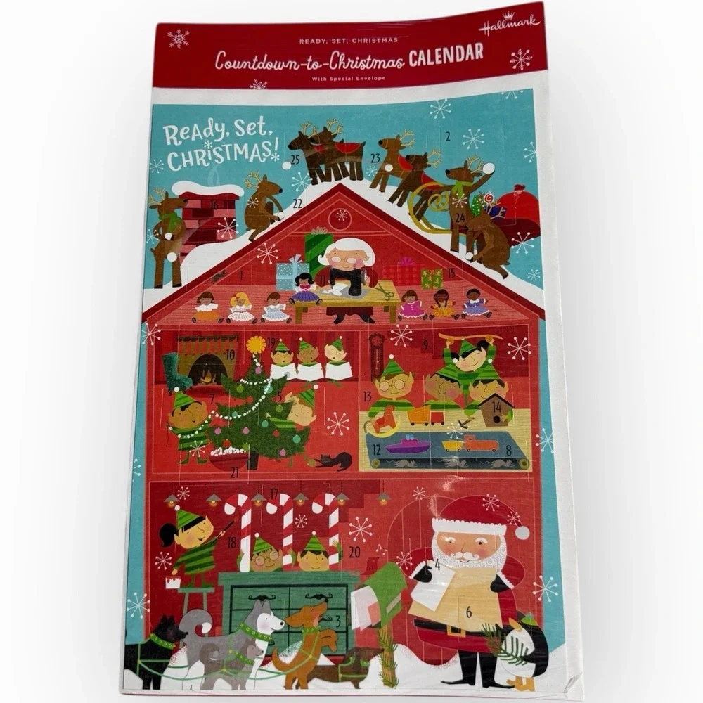 Vintage Hallmark Count Down To‎ Christmas Advent Calendar Card Elves Santa Mail